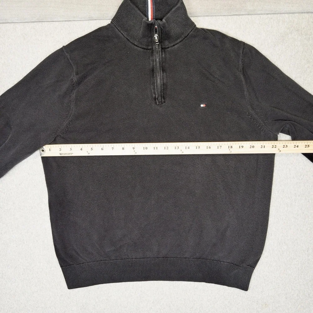 Tommy Hilfiger Mens Large‎ Qtr Zip Sweater Black Classic Preppy Casual